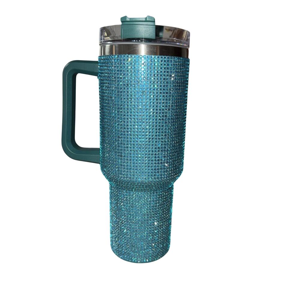 Blue Rhinestone 40oz Stainless Steel Tumbler with Straw Double Insulated Cup